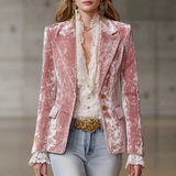 And Autumn 2025 Spring And Autumn Collar Printing Long-Sleeved Jacket Jacket Single Buckle Personality Coat Small