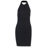 Black Sexy Dress Sleeveless Turn Down Collar Slim Elegant Mini Button Dress Ladies Summer Casual Streetwear