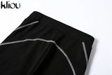 kliou women 2 pieces set fitness tracksuit long sleeve zipper crop top+leggings fashion reflective letters sportswear