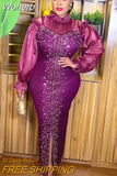 Spring Maxi Dress African Dress for Women Sexy Daily Elegant Long Bodycon Dresses Rhinestone Robe Femmes African Clothes-Outfit