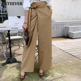 Elegant Lace-up Women Solid Suit Pants High Waist Pockets Loose Female Wide Leg Pants 2021 Summer Ladies Trousers-Outfit