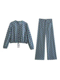 2023 Women Summer 2-Pieces Sets Vintage Print Short Blouses Tops and Trousers Female Street Two Suits Clothing-Outfit