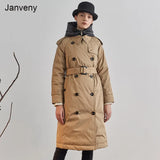 2022 Winter Down Coat Women 90% White Duck Down Jacket Female Double Breasted Hooded Long Puffer Feather Trench