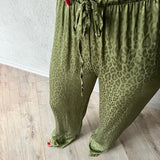 Black Pants Women Fashion Lace-up Loose Trousers Ice Silk Casual Leopard Print Retro High Waist Straight Pants Streetwear-Outfit