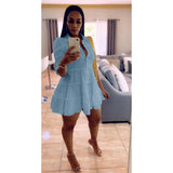 hirigin Solid Ruffles Shirt Dress Women Streetwear Half Sleeve Buttons Up High Waist Mini Dress Summer Casual Party