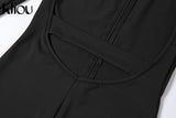 Kliou Backless Stretchy Sporty Rompers Womens Jumpsuit Long Sleeve Skinny Workout Active Wear Solid One Piece Overalls