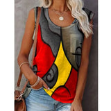 New Women Sleeveless T-Shirt Summer O-Neck Stitching Printing Graphic Tee Shirts Female Fashion Plus Size Loose Tank