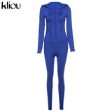 Kliou autumn new women hooded zipper pocket long sleeve tops sporty leggings matching set workout bodycon casual stretchy