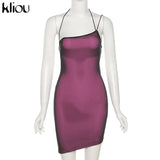 Kliou Mesh Halter Tie Up Baddie Dresses For Women 2021 Summer Casual Street Style Sexy Backless Sleeveless Mini Dress Female