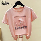 Women T-shirts Spring Summer New Fashion Cool Print Female Summer T-shirt White Casual T Shirt Femme Pink Loose Top
