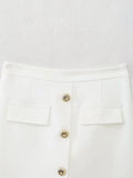 2023 Women Spring Shorts Skirts Casual Sweet Veins Solid Buttons Side Zipper Female Elegant Street Shorts Clothing-Outfit