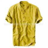 Summer Travel Holiday Men's Leisure Simple Small Fresh Linen Shirt Thin Solid Color Short-Sleeved Leisure