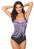 V-Neck Geometric Print Backless One Piece
