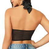 Fashion Sexy Hot Girl Net Gauze Perspective Hanging Neck Binding Wrapped Chest Steel Ring Gathered To Show Thin Beautiful Back Fish Bone Corset-Outfit