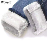 Winter Jeans Women High Waist Jeans Fleece Warm Female Long Pantalon Thick Blue Cotton Denim Trousers 2022 New 11371-Outfit