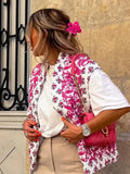 Floral Embroidered Women's Short Waistcoat Chic V Neck Sleeveless Cropped Cardigan 2024 Summer Female Party Fashion Tops-Outfit