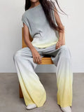 2023 Women Summer Pleated Straight Pants Fashion Gradient Elastic Waist Chiffon Full Length Female Casual Trousers Cloth-Outfit