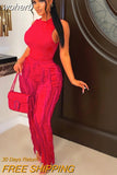 Two Piece Set Womens Outfits Sexy O Neck Tank Top + Drawstring Pants Skinny Tracksuit Women Casual Streetwear Club Suits-Outfit
