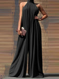 Fashion Women Jumpsuits 2022 Summer Pleated Wide Leg Overalls Casual Solid Sleeveless Loose Button Up Oversized Rompers