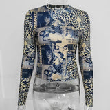 High Street Hip Hop Print T-Shirts Women Y2K O-Neck Long Sleeve Slim Tee Shirt 2022 Spring Femme Harajuku Basic