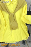 Women Fake Two-piece Shirt KPOP Fashion Style Oversize Casual Shirts Lapel Buttons Asymmetrical Solid Long Sleeve Blouse-Outfit