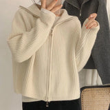 Cardigan Women Spring New Solid Vintage All-match Elegant Zipper Loose Daily Soft Sweet Simple Casual Knitwear Chic