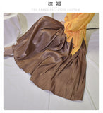 Summer Pleated Skirt High-waisted Smooth Loose Long Midi Skirt Faldas Mujer Saias A-line Solid 12 Colors Skirts QH1995-Outfit