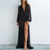 Summer Chiffon Bikini Cover Maxi Dress Kimono Long Sleeve Perspective Sexy Pool Club