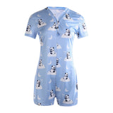 Women Sexy V-Neck Bodycon Bodysuit Casual Printed Button Sleepwear Jumpsuit Shorts Romper Leotard Sexy Ladies Summer Pajamas