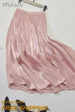 Summer Pleated Skirt High-waisted Smooth Loose Long Midi Skirt Faldas Mujer Saias A-line Solid 12 Colors Skirts QH1995-Outfit