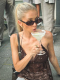 Sequin Sexy Hottie V-Neck Solid Color Hanging Neck With Small Vest