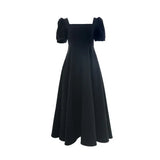 Woherb Dress Female 2024 Summer New Ins Tea Break Skirt Temperament Square Get Over The Knee Long Hepburn Style Little Black Skirt-Outfit