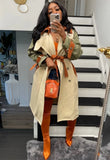 Fall Fashion Contrast Begie And Green Long Sleeve Button-Open Long