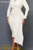 Bodycon Midi Dress African Dresses for Women 2023 Daily Elegant High Waist Bandage Long Sleve Robe Femme African Clothes-Outfit