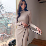Version Of Temperament To Wear Long-Term Knitted Dress With Waist Knitted Dress Women's Clothing Early Autumn New Sweater