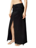 Fashion Woman Loose Slit Straight Leg Denim Skirt-Outfit