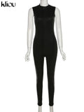 Kliou Solid Concise Jumpsuits Women Skinny O-Neck Sleeveless Zipper Body-Shaping High Waist One Piece Outfit Streetwear