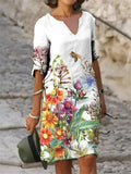 Women Dress Summer Vintage Print V-Neck Half Sleeve A-Line Dress Sundress 2021 Fashion Female Loose Dresses