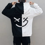 Happy Smiling Face Hoodies Fashion Patchwork Oversized Sweatshirts Hooded Pullovers Unisex Couple Hoodie Hip Hop