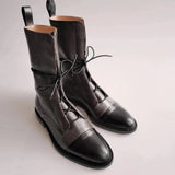 Gift South Korea 100 British comfortable tie leather tip low heel Martin boot woman flat bottom short