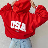 Women's Casual Fashion Print Thicken With Long-Sleeved Hooded Hoodie