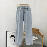 jeans love chain womens kawaii Korean fashion ultra-low waist y2k loose wide- leg jeans street casual loose trousers