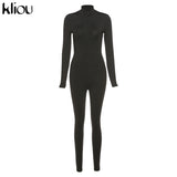 Kliou Backless Stretchy Sporty Rompers Womens Jumpsuit Long Sleeve Skinny Workout Active Wear Solid One Piece Overalls