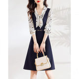 Temperament Commuting Long Sleeves Wearing Skirts In The Fall Of 2025 New V-Neck Waist Thin Shirt Dress