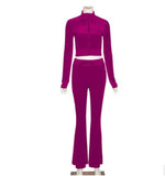 Winter Velvet Tracksuit Women Two Piece Set Jackets Long Sleeve Top And Flare Pants Suits Velour Jogging Outfits