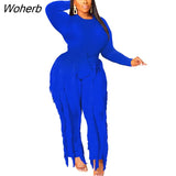 Elegant Women's Set Long Sleeve T-shirt and Tassel Pants Suit Autumn Winter Active Tracksuit Two 2 Piece Set Outfits-Outfit