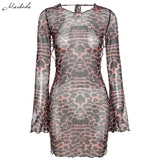 Autumn Sexy Big Backless Dress Women Long Sleeve O Neck Leopard Printing Clothing Lady Fashion Mini Dresses 2020