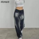 High Waisted Jeans Women American Style Vintage 90s Baggy Y2k Streetwear Summer Ins Korean Fashion Wide Leg Denim Trousers-Outfit
