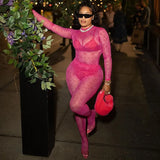 Mesh Long Sleeve Slim Sexy See Through 2 Pieces Pants Set Party Club Fashion Y2K Women Clothes For Business Wholesale-Outfit