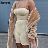 Knitted Summer Women Casual Tracksuit Skinny Shorts Set Lounge Wear Strap Sport Tops And Mini Biker Shorts Two Piece